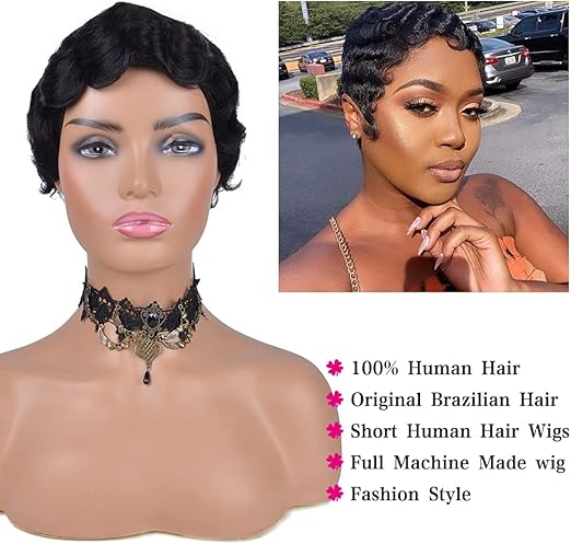 100% Human Hair T frontal Deep Wave Pixie Cut Bob Wig