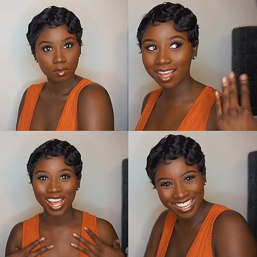 100% Human Hair T frontal Deep Wave Pixie Cut Bob Wig