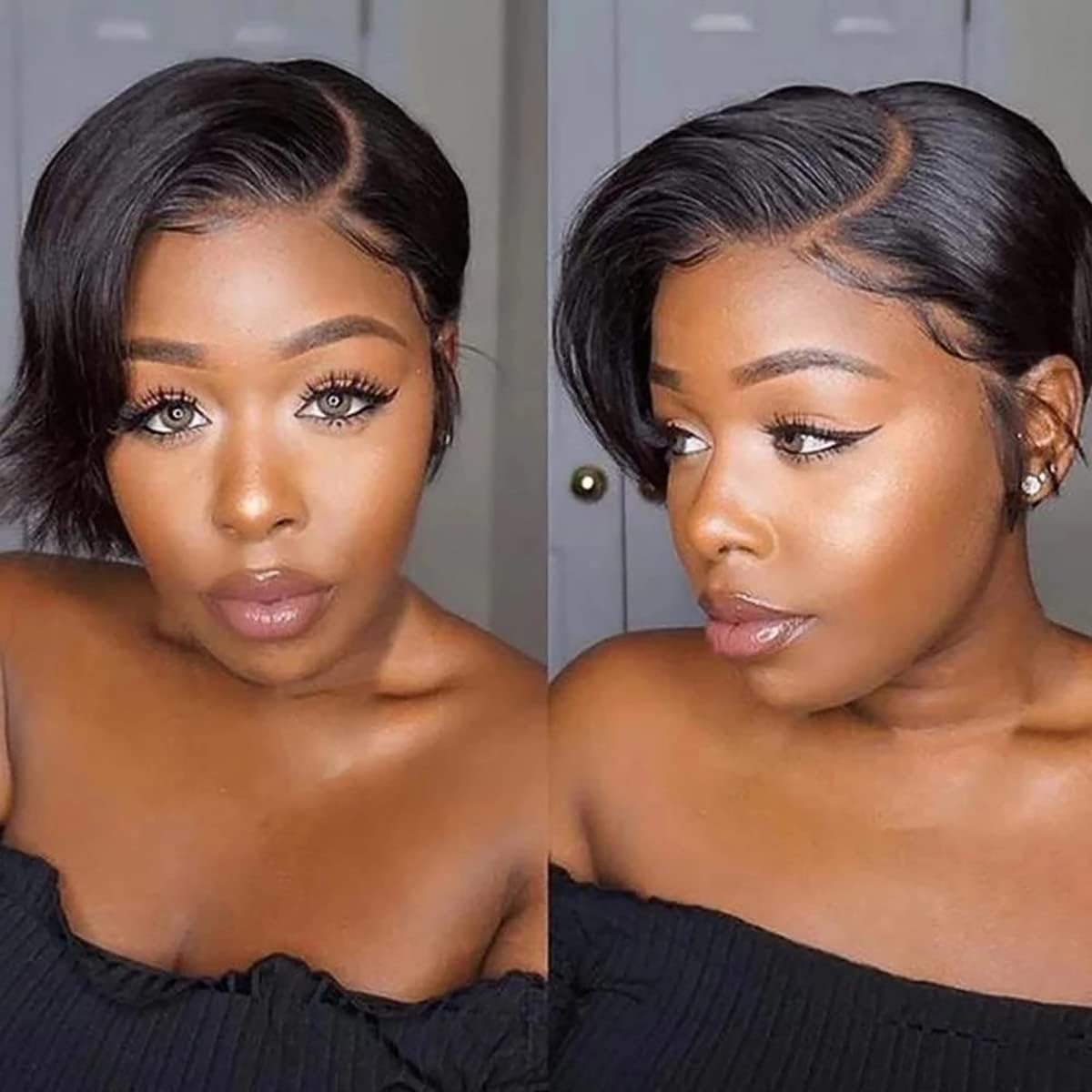 13x4 Pixie Short Wigs Human Hair Wig natural black