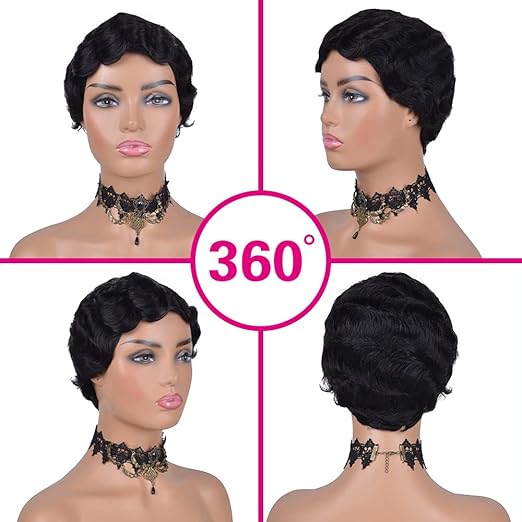 100% Human Hair T frontal Deep Wave Pixie Cut Bob Wig