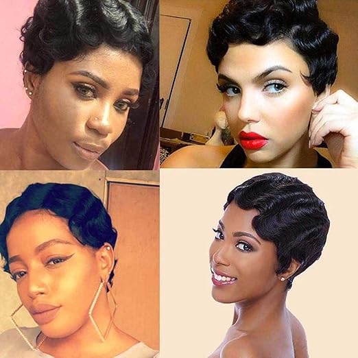 100% Human Hair T frontal Deep Wave Pixie Cut Bob Wig