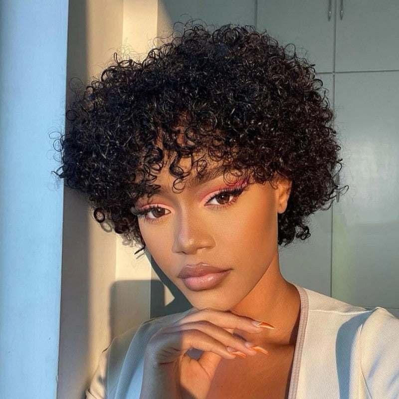 12A Brazilian Human Hair Short Curly Wig High quality Pixie