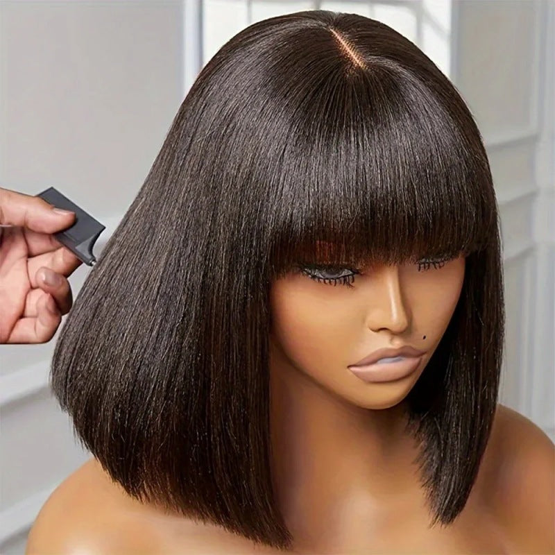 Fringe Bob 3x1 Lace 100% Human Hair Straight bangs wig Bob