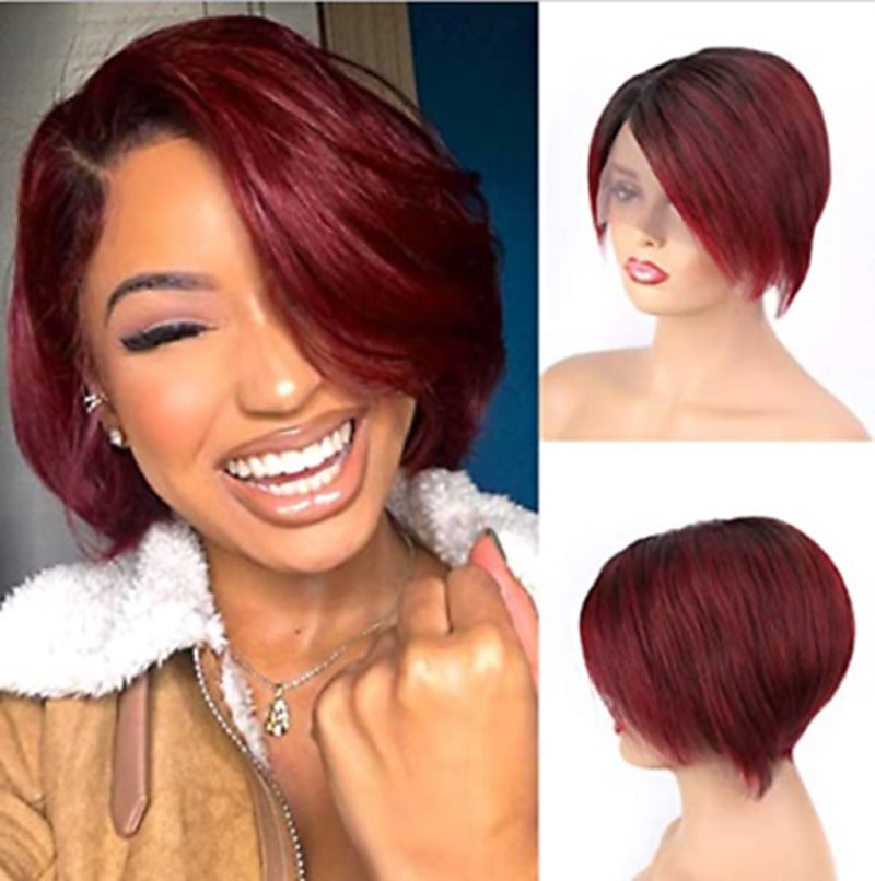 Hot Sale 13x4 Pixie Bob Wig 180% density Brazilian human hair 4# color