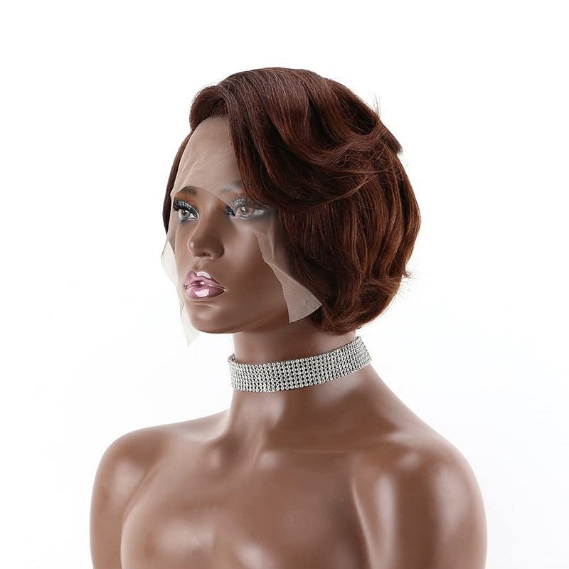 Hot Sale 13x4 Pixie Bob Wig 180% density Brazilian human hair 4# color