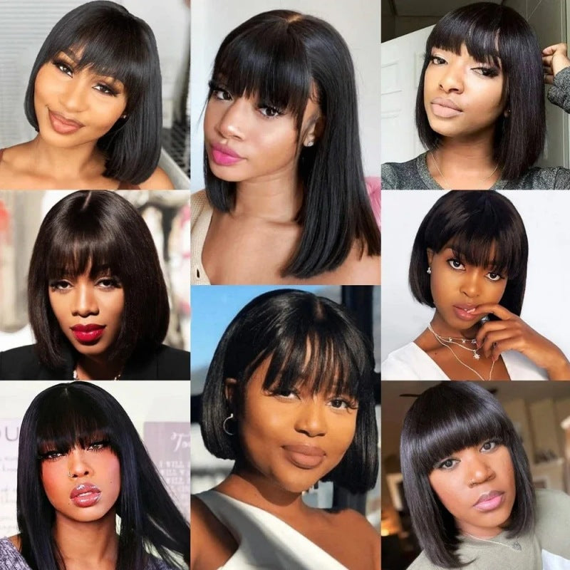 Fringe Bob 3x1 Lace 100% Human Hair Straight bangs wig Bob