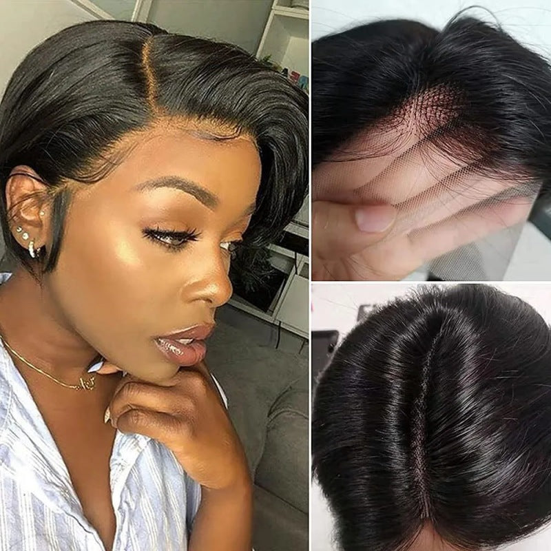 13x4 Pixie Short Wigs Human Hair Wig natural black