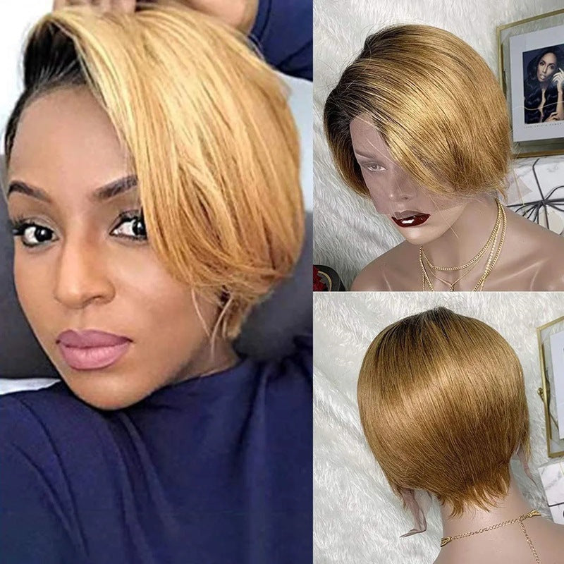 Hot Sale 13x4 Pixie Bob Wig 180% density Brazilian human hair 4# color