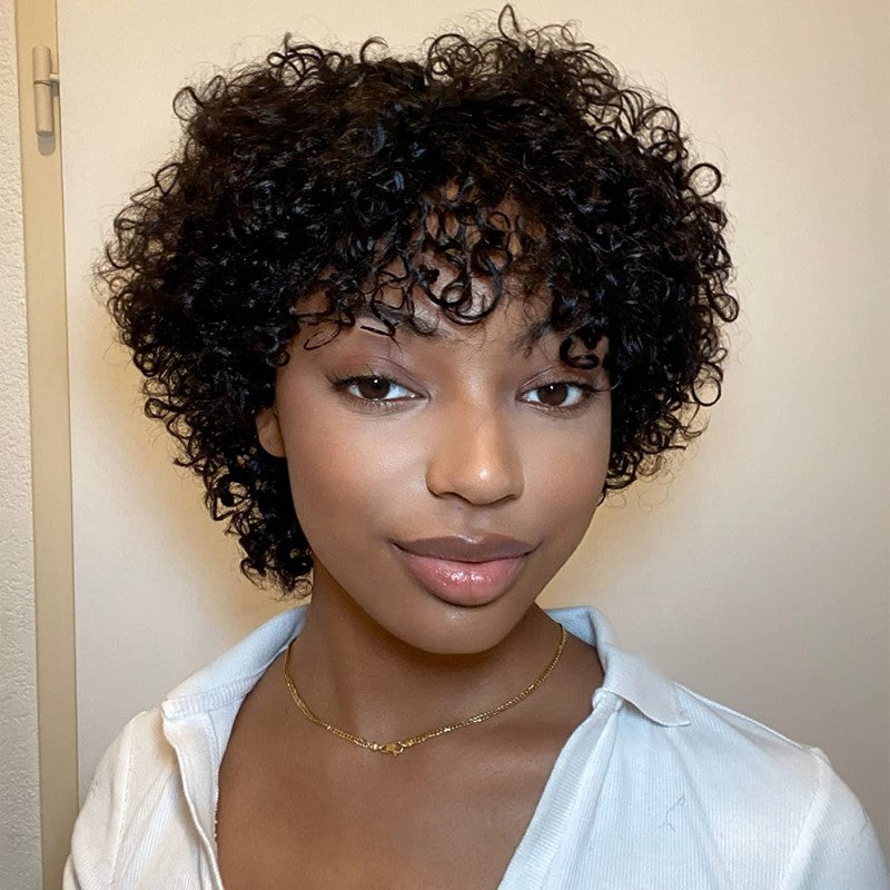 12A Brazilian Human Hair Short Curly Wig High quality Pixie