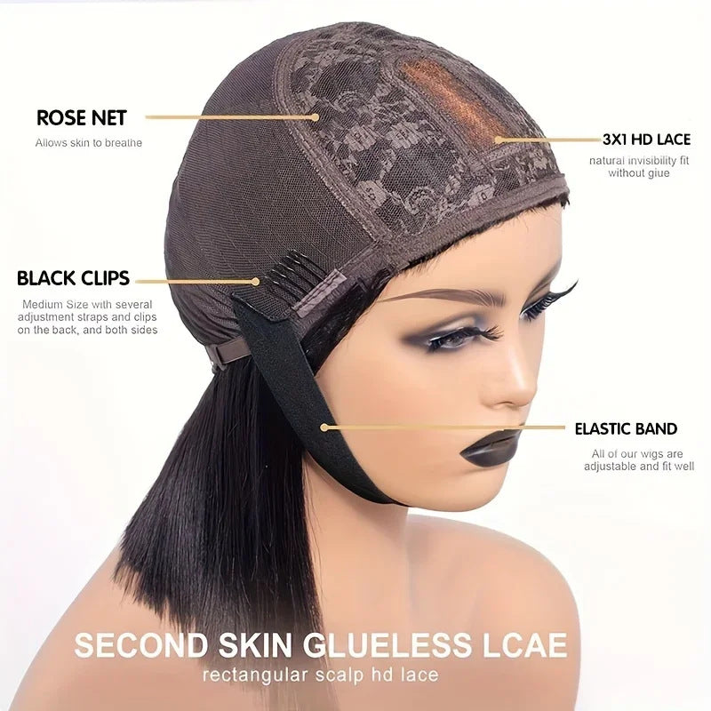 Fringe Bob 3x1 Lace 100% Human Hair Straight bangs wig Bob