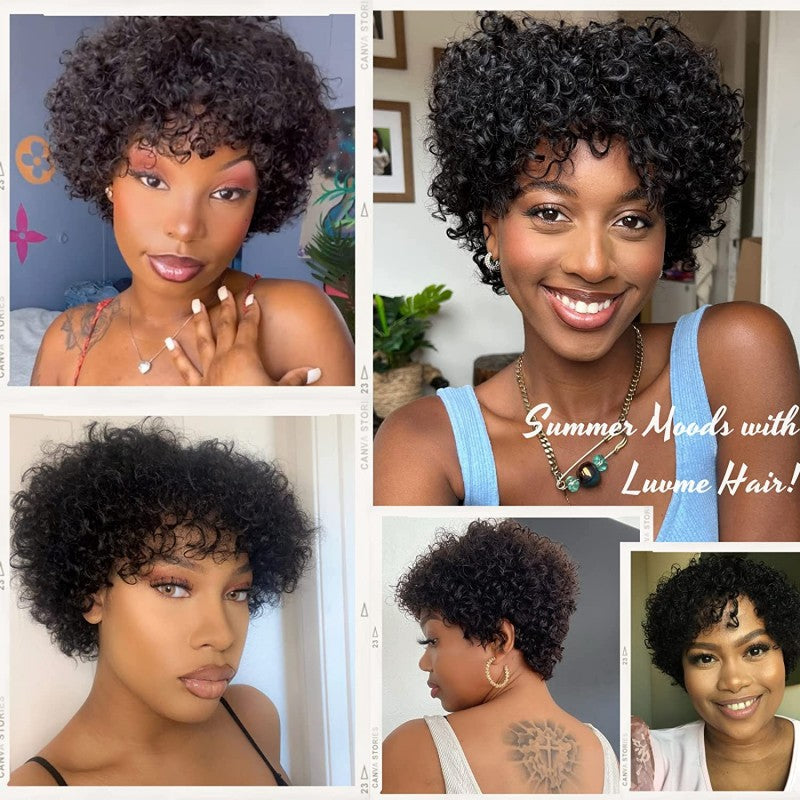 12A Brazilian Human Hair Short Curly Wig High quality Pixie