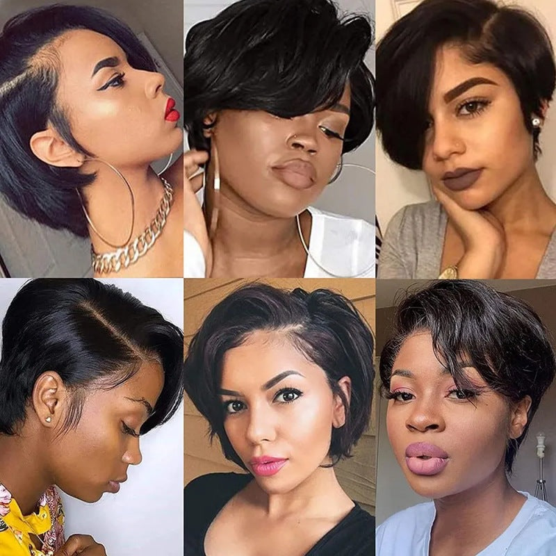 13x4 Pixie Short Wigs Human Hair Wig natural black