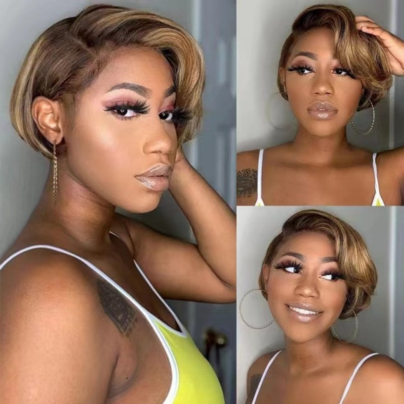 12A Highlight Pixie 4/27 Piano 13x4 Frontal Straight Wig