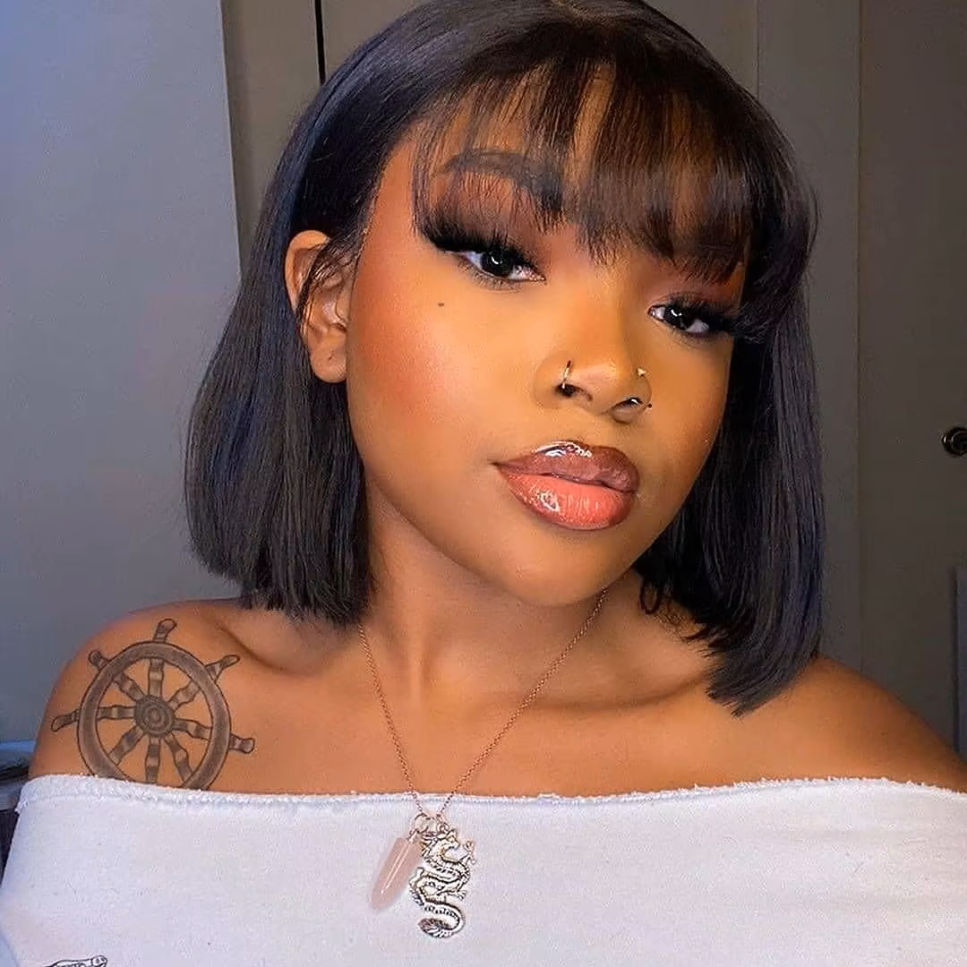 Fringe Bob 3x1 Lace 100% Human Hair Straight bangs wig Bob