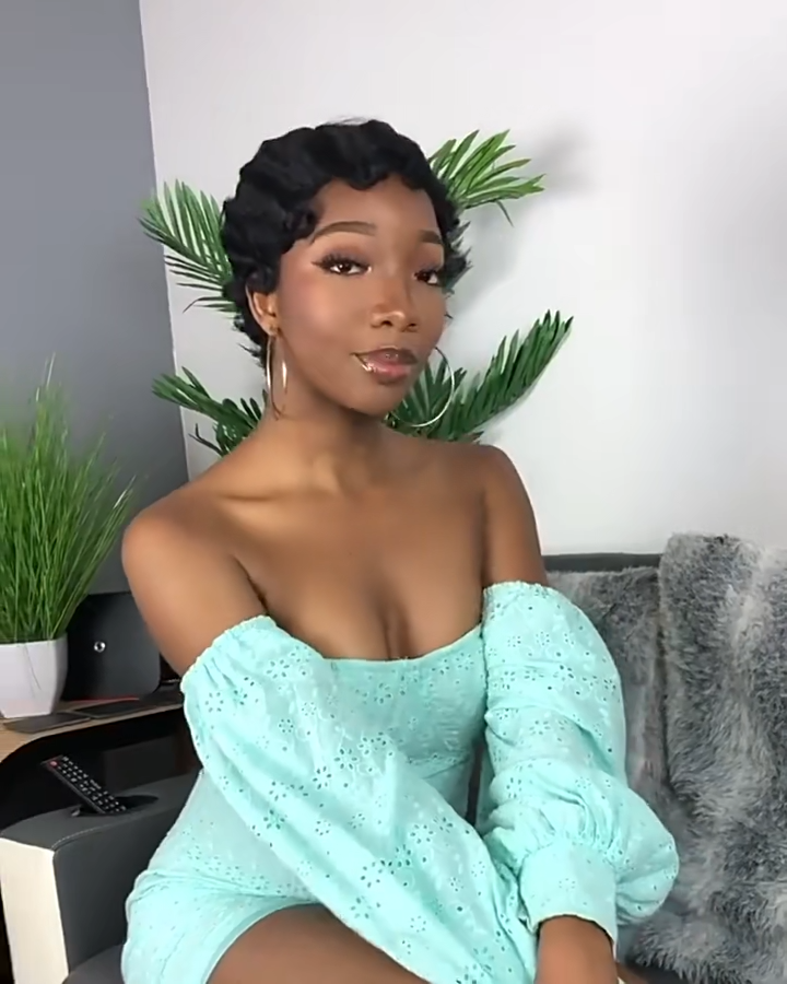 100% Human Hair T frontal Deep Wave Pixie Cut Bob Wig