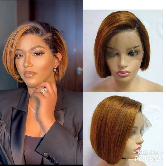 13x4 Frontal Pixie Bob 100% Human Hair 1B/30 Color Lace Wig