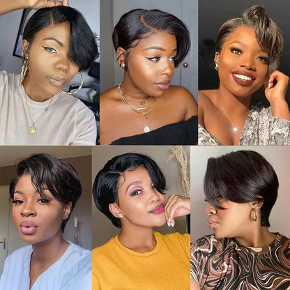 13x4 Pixie Short Wigs Human Hair Wig natural black