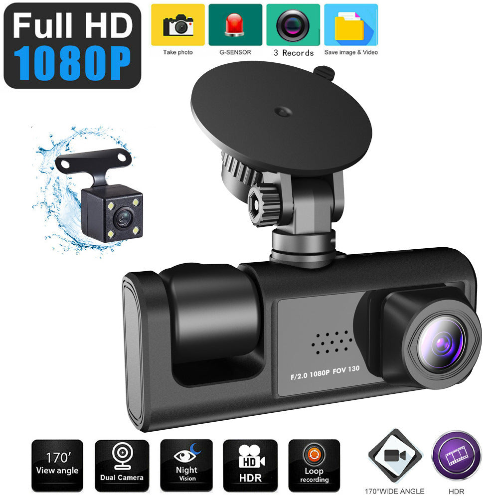 3 ways dashcam 2-inch screen wifi link 1080P