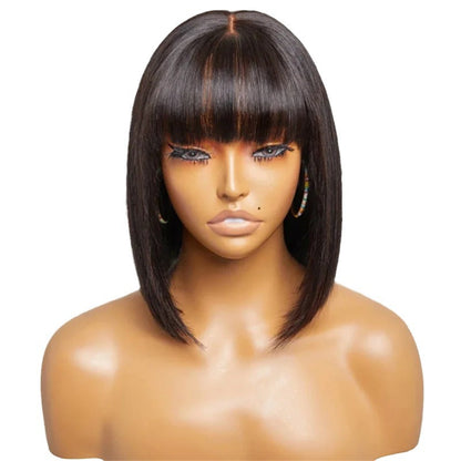 Fringe Bob 3x1 Lace 100% Human Hair Straight bangs wig Bob