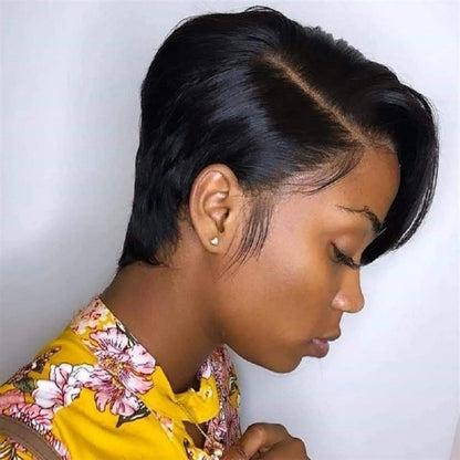 13x4 Pixie Short Wigs Human Hair Wig natural black