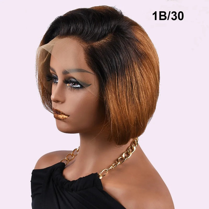 13x4 Frontal Pixie Bob 100% Human Hair 1B/30 Color Lace Wig