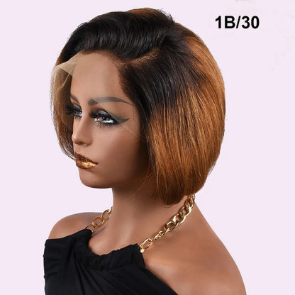 13x4 Frontal Pixie Bob 100% Human Hair 1B/30 Color Lace Wig