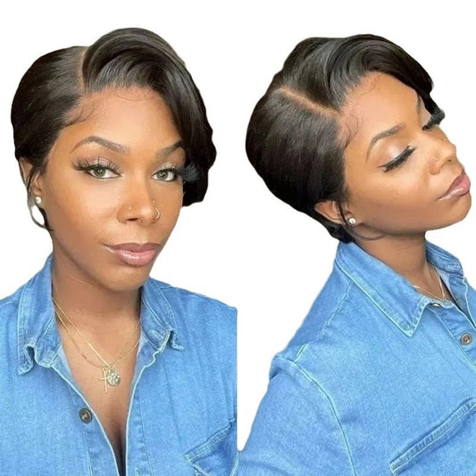 13x4 Pixie Short Wigs Human Hair Wig natural black