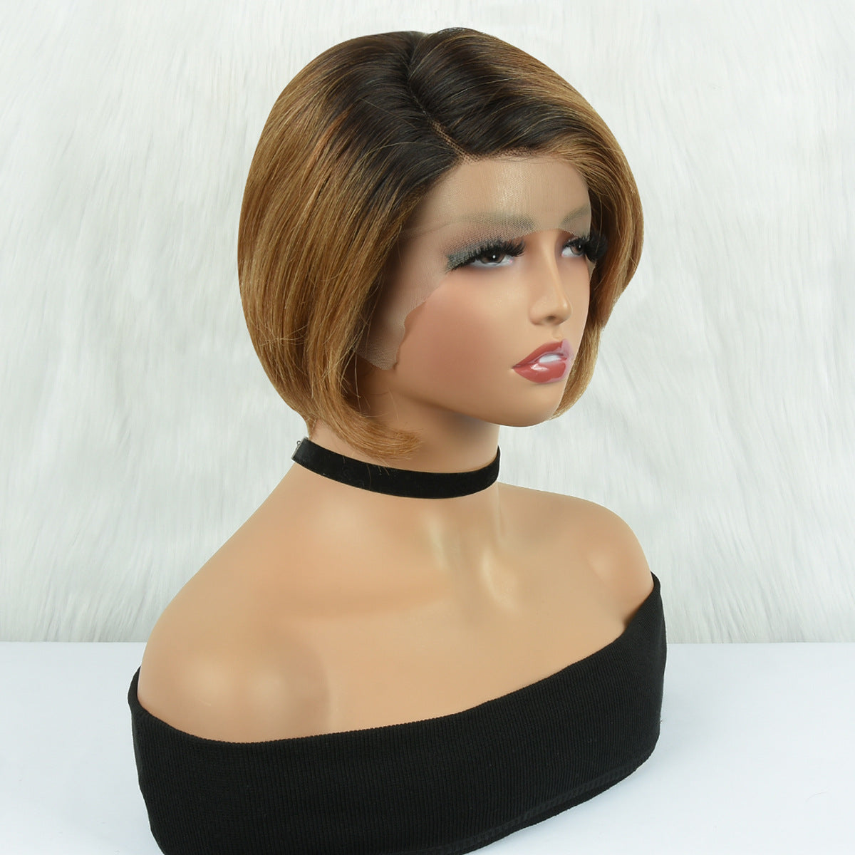 13x4 Frontal Pixie Bob 100% Human Hair 1B/30 Color Lace Wig