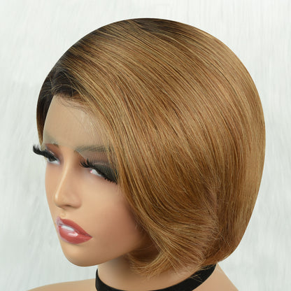 13x4 Frontal Pixie Bob 100% Human Hair 1B/30 Color Lace Wig