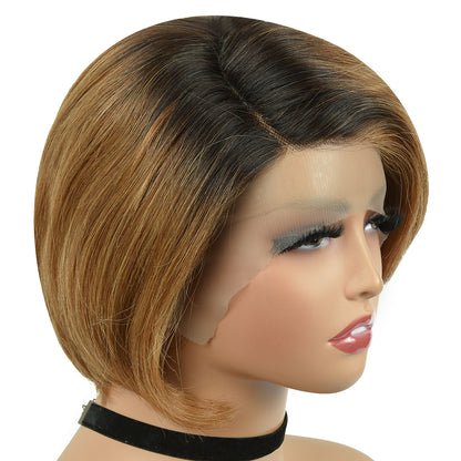 13x4 Frontal Pixie Bob 100% Human Hair 1B/30 Color Lace Wig