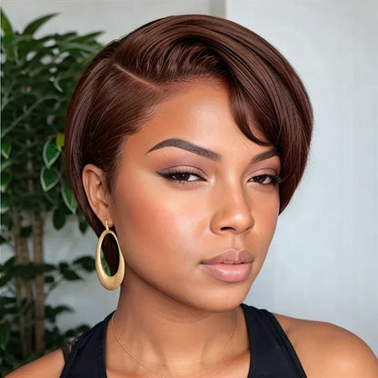 Hot Sale 13x4 Pixie Bob Wig 180% density Brazilian human hair 4# color