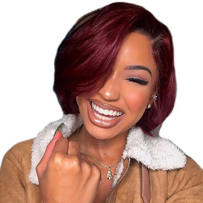 Hot Sale 13x4 Pixie Bob Wig 180% density Brazilian human hair 4# color