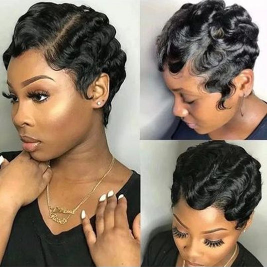 100% Human Hair T frontal Deep Wave Pixie Cut Bob Wig