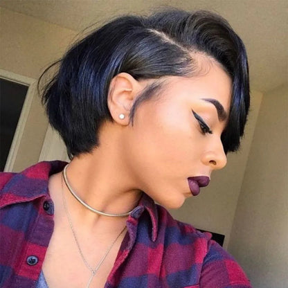 13x4 Pixie Short Wigs Human Hair Wig natural black