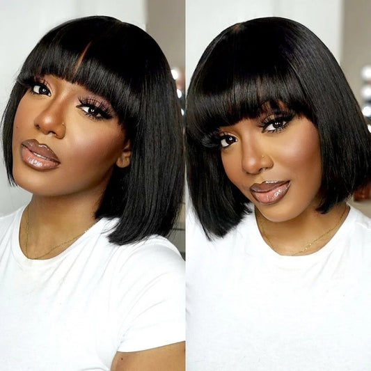 Fringe Bob 3x1 Lace 100% Human Hair Straight bangs wig Bob