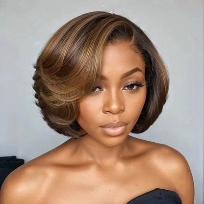 Hot Sale 13x4 Pixie Bob Wig 180% density Brazilian human hair 4# color