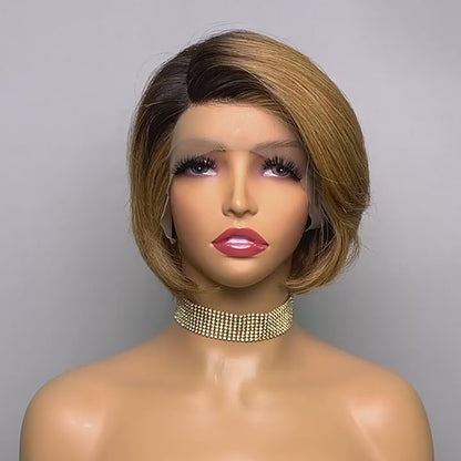 13x4 Frontal Pixie Bob 100% Human Hair 1B/30 Color Lace Wig